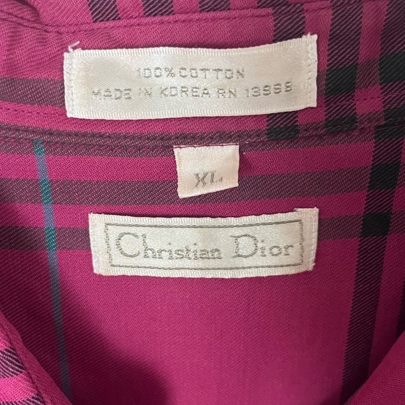 90s y2k CHRISTIAN DIOR mens pink plaid button up shirt cotton XL preppy classic - Picture 3 of 9